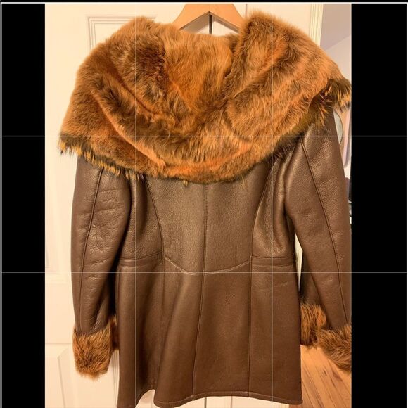Brand New REISLER Sheepskin Shearling Fur Leather Coat Fox fur, Sz Large - Picture 3 of 6